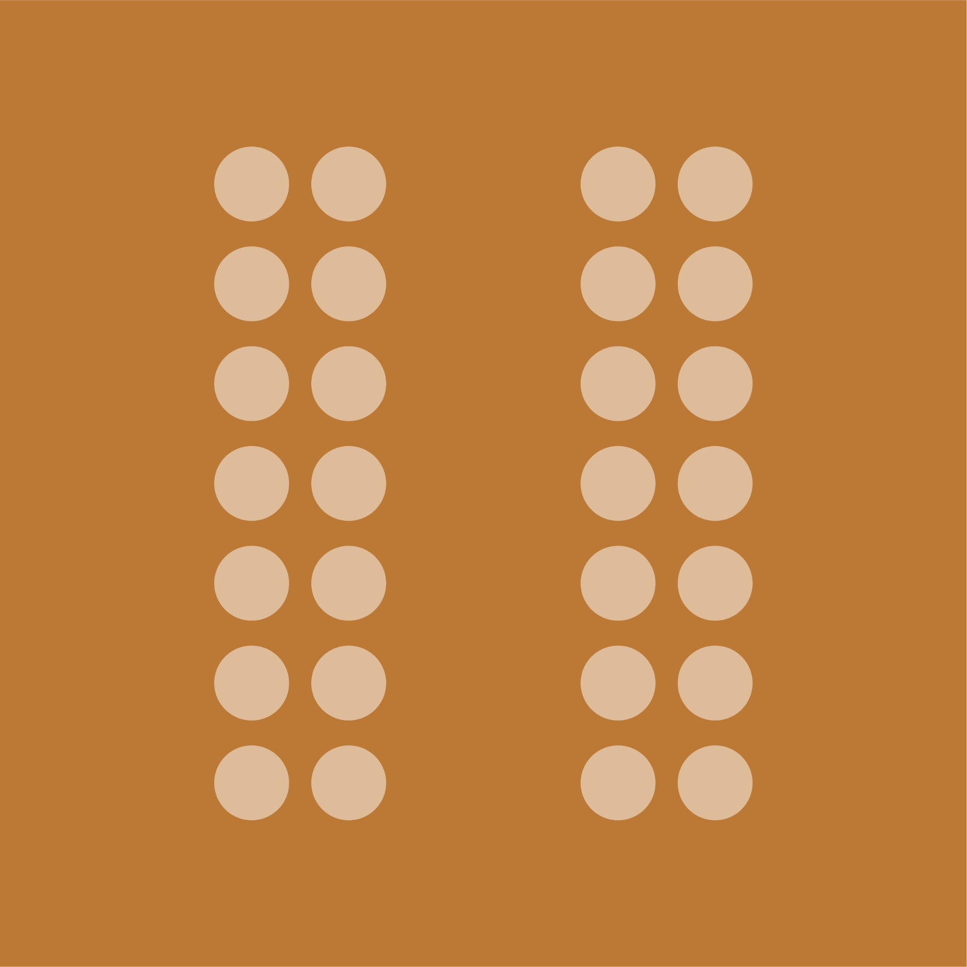 Two mirrored vertical columns of beige dots on a warm terracotta background, illustrating reflective symmetry and the Gestalt law of Prägnanz.