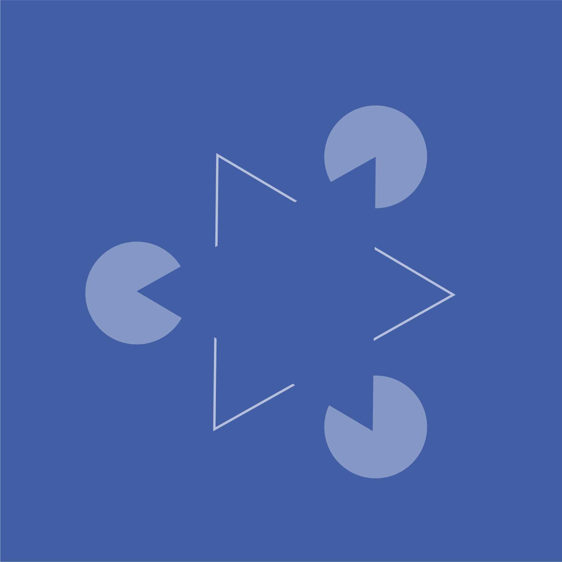 Pac-Man-style circles and angled line fragments arranged on a Hooten brand-blue background, implying a six-pointed star through the law of closure.