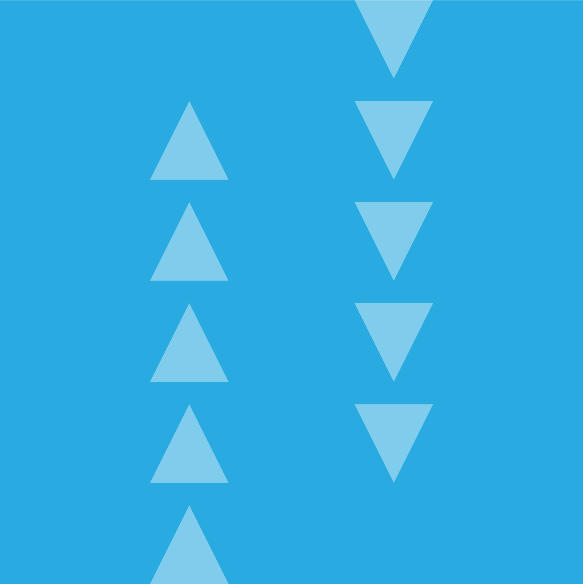 Two vertical columns of light blue triangles on a Hooten brand-blue background, one column pointing up, the other pointing down, illustrating shared motion and common fate.