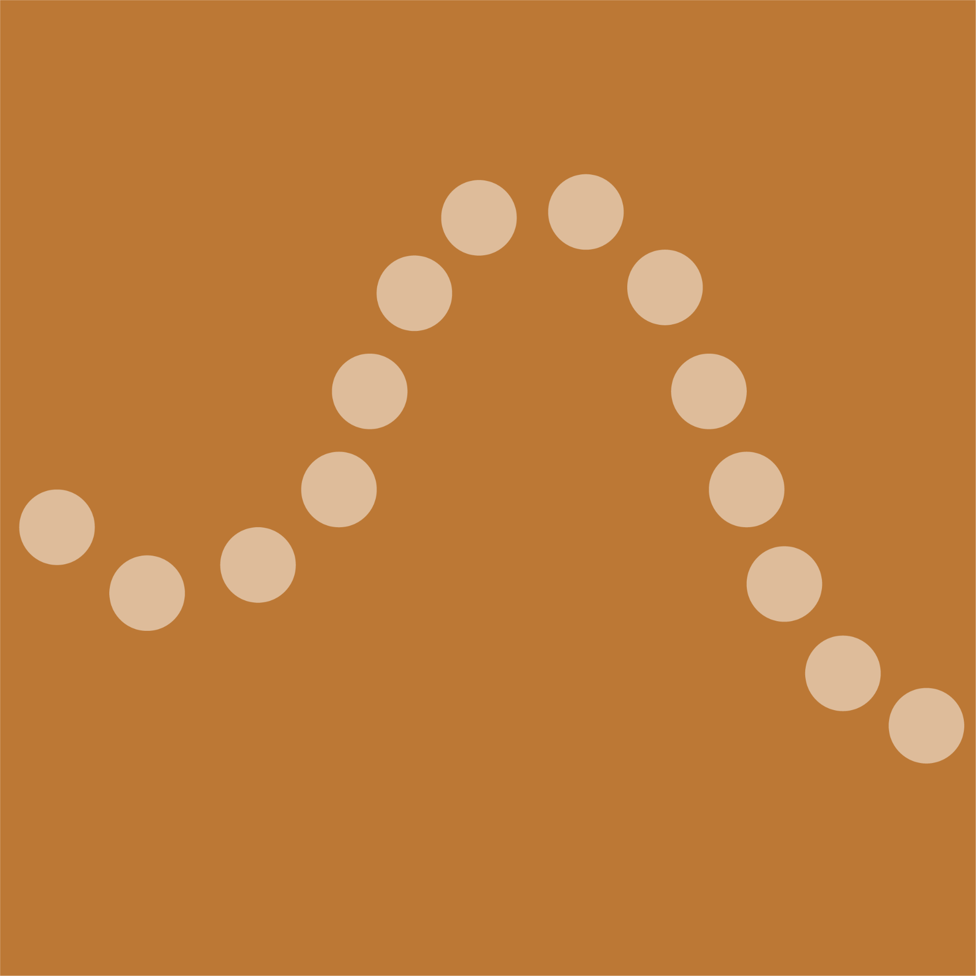 Dots arranged along a curved path on a warm terracotta background, illustrating the Gestalt law of continuity.