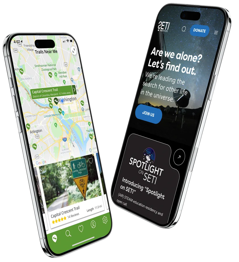 Mobile website and app designs by Hooten Design for TrailLink and the SETI Institute
